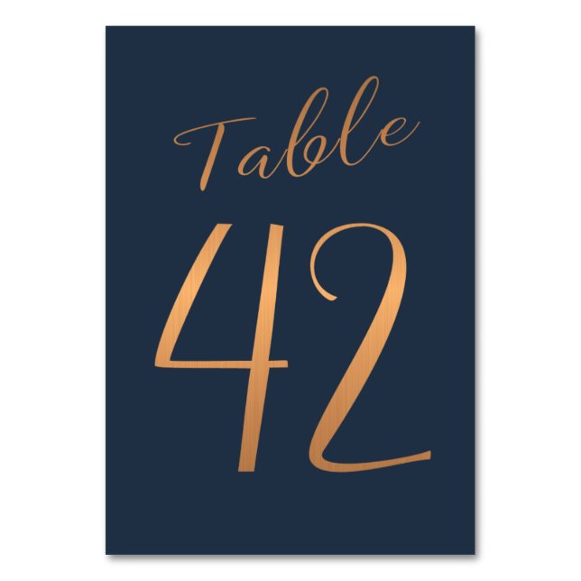 Wedding rosegold glitter navy elegant table number (Front)