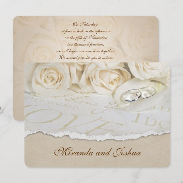 Wedding Roses and Rings Invitation (Front/Back)
