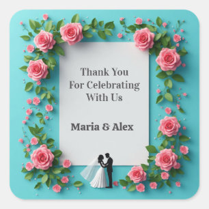 💖 Wedding Roses Bride and Groom Frame 🌷 Square Sticker