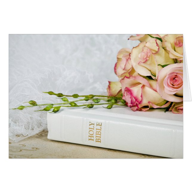 Wedding Roses on White Bible (Front Horizontal)