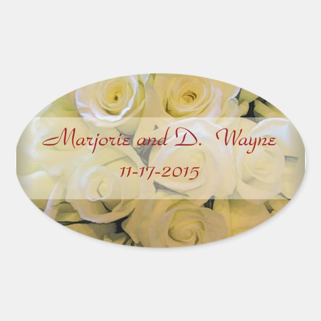 WEDDING ROSES OVAL ENVELOPE SEALS & STICKERS (Front)
