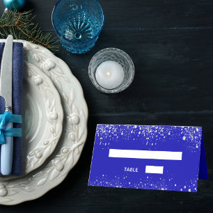 Wedding royal blue silver glitter sparkles place card