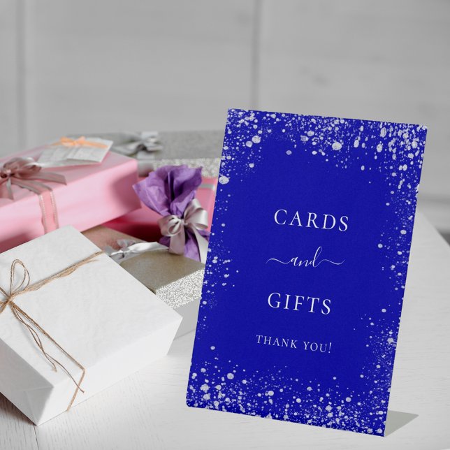 Wedding royal blue silver sparkles cards gifts pedestal sign (Creator Uploaded)