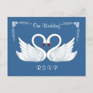 Wedding. RSVP. 2 white swans Postcard