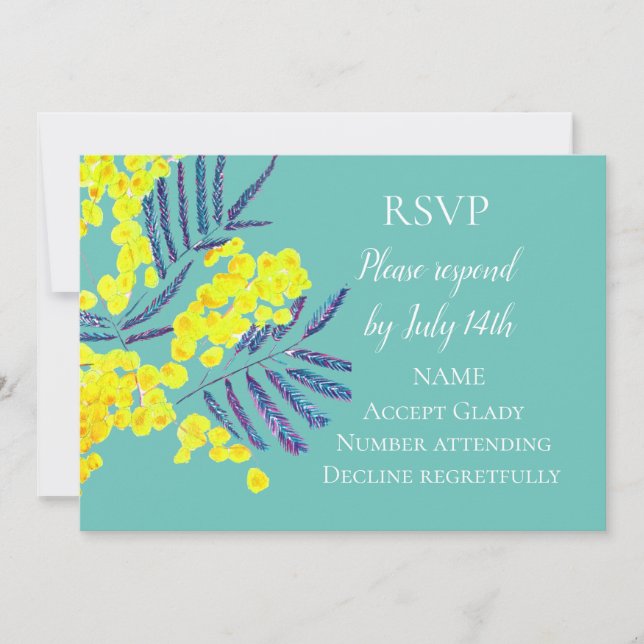 Wedding RSVP Australian wattle flower watercolor Invitation (Front)