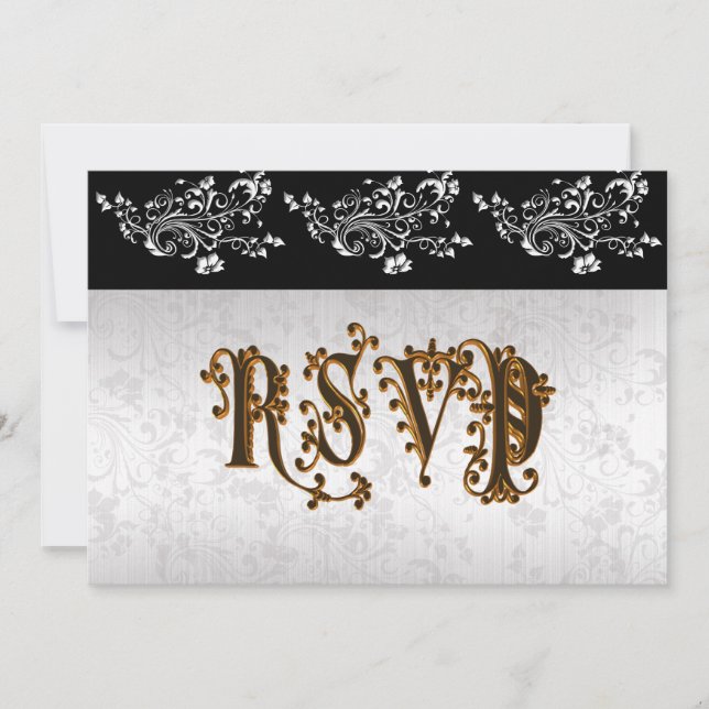 Wedding RSVP black and white classic damask Invitation (Front)