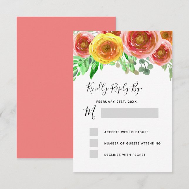 Wedding RSVP Blush Pink Floral Elegant Watercolor Invitation (Front/Back)