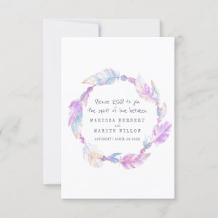 Wedding RSVP boho feather purple tribal wreath