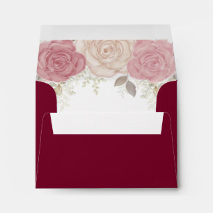 Wedding RSVP Burgundy Watercolor Floral Foliage Envelope