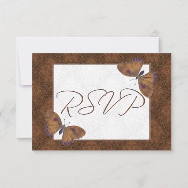 Wedding RSVP Butterfly Brocade brown (Front)