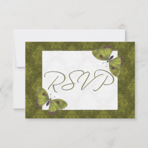 Wedding RSVP Butterfly Brocade green Card