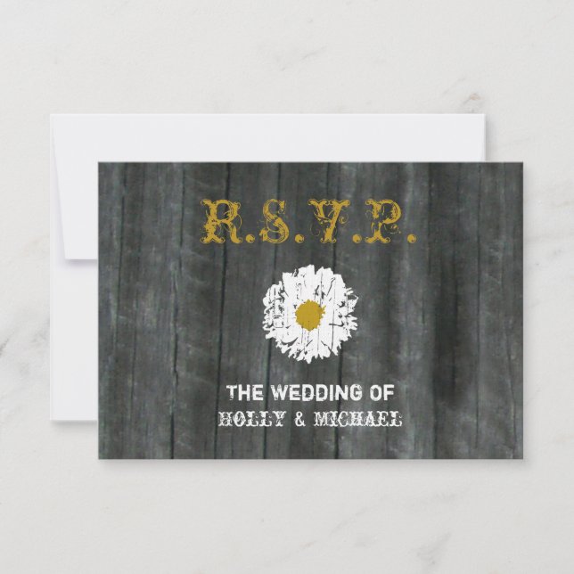 Wedding RSVP Card - Barnwood & Daisy (Front)