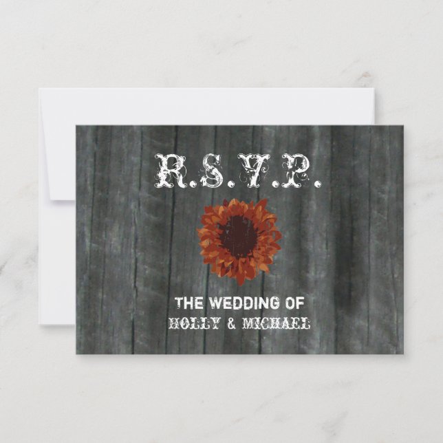 Wedding RSVP Card - Barnwood & Sunflower (Front)