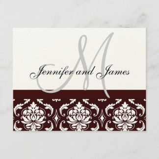 Wedding RSVP Card Brown Damask Monogram Names