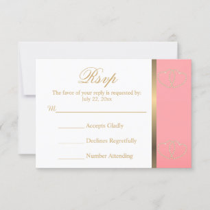 Wedding RSVP Card Coral and Gold Hearts