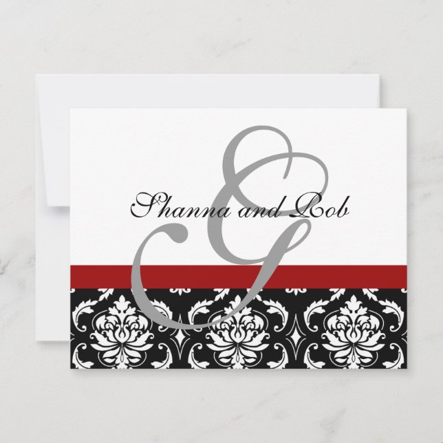 Wedding RSVP Card Damask with Dinner Choices (Front)