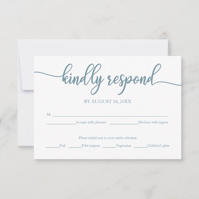 Wedding RSVP Card Dusty Blue Calligraphy (Front)
