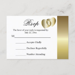 Wedding RSVP Card Elegant Golden Hearts Design