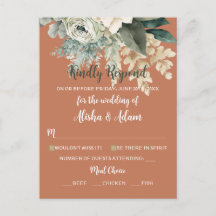 Wedding RSVP Card Floral Sage Green & Terracotta