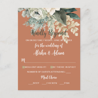 Wedding RSVP Card Floral Sage Green & Terracotta