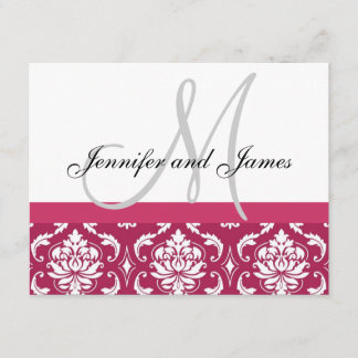 Wedding RSVP Card Hot Pink Damask Monogram & Names