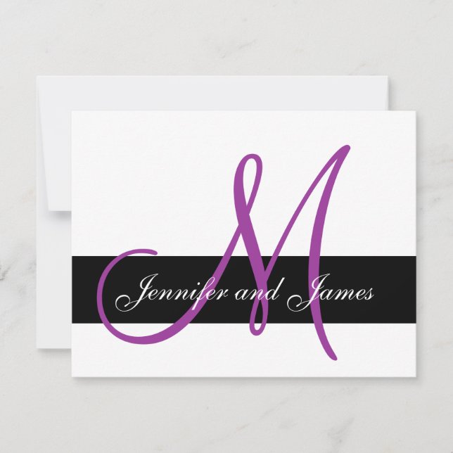Wedding RSVP Card Monogram Names Purple Front (Front)