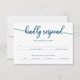 Wedding RSVP Card Ocean Blue Calligraphy