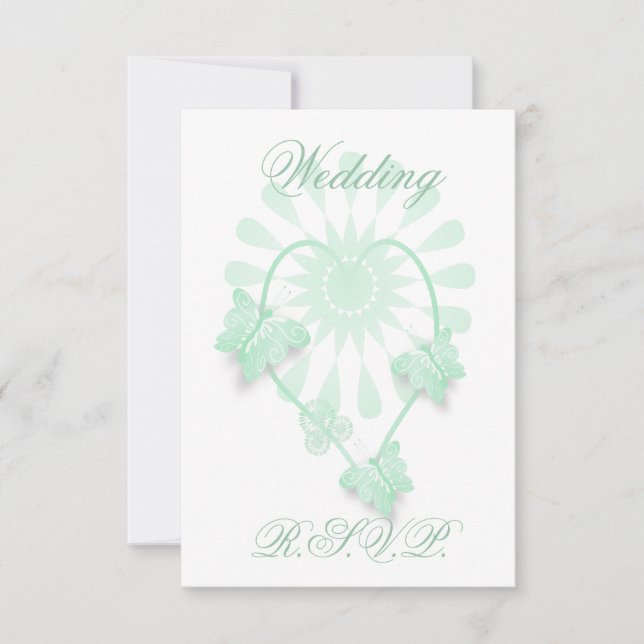 Wedding RSVP Card Peppermint Butterflies Heart (Front)