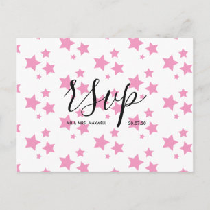 Wedding Rsvp card   Pink Stars Script Postcard