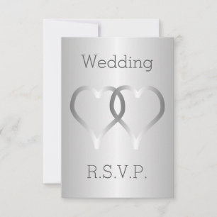 Wedding RSVP Card Silver Hearts