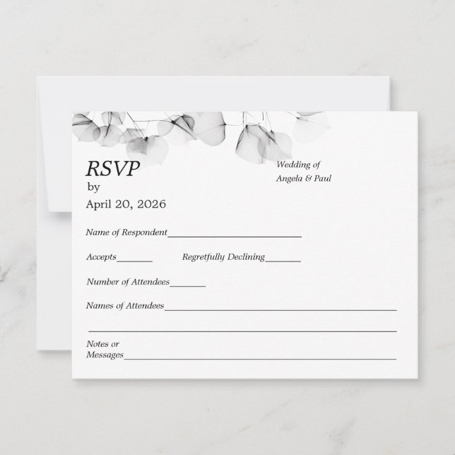 Wedding RSVP Card Soft Leaf Leaves  (Front)