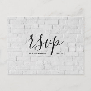 Wedding Rsvp card   White Brick Script Postcard