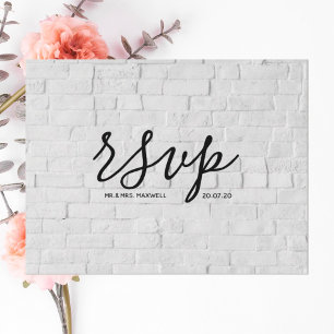 Wedding Rsvp card White Brick Script Postcard