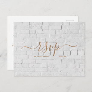 Wedding Rsvp card   White Brick Script Postcard