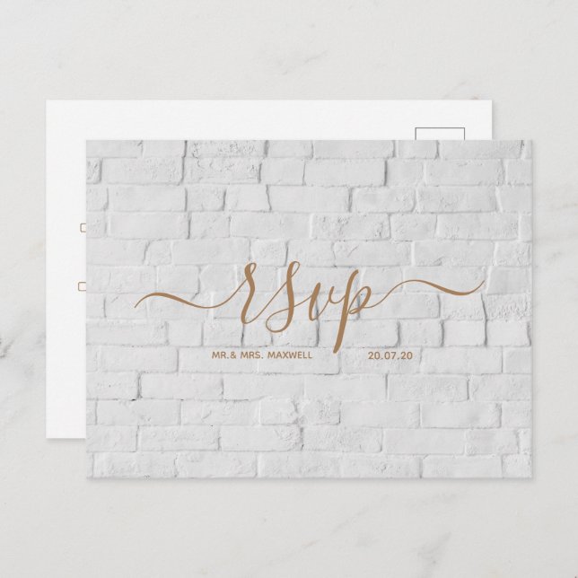 Wedding Rsvp card | White Brick Script Postcard (Front/Back)