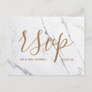 Wedding Rsvp card White Marble Script Rose Gold