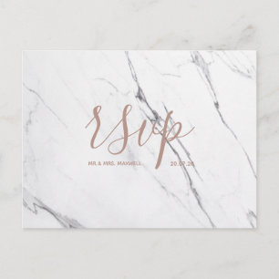 Wedding Rsvp card White Rose Gold Marble Script