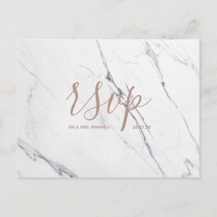 Wedding Rsvp card White Rose Gold Marble Script