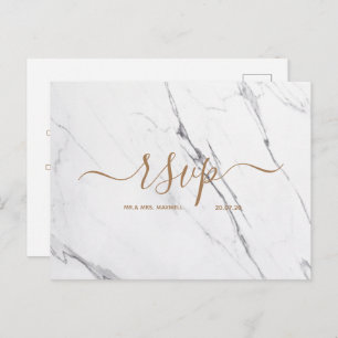 Wedding Rsvp card White Rose Gold Marble Script