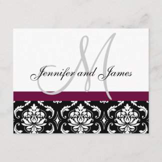 Wedding RSVP Card Wine Damask Monogram & Names