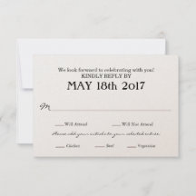 Wedding RSVP Card with MEAL selections