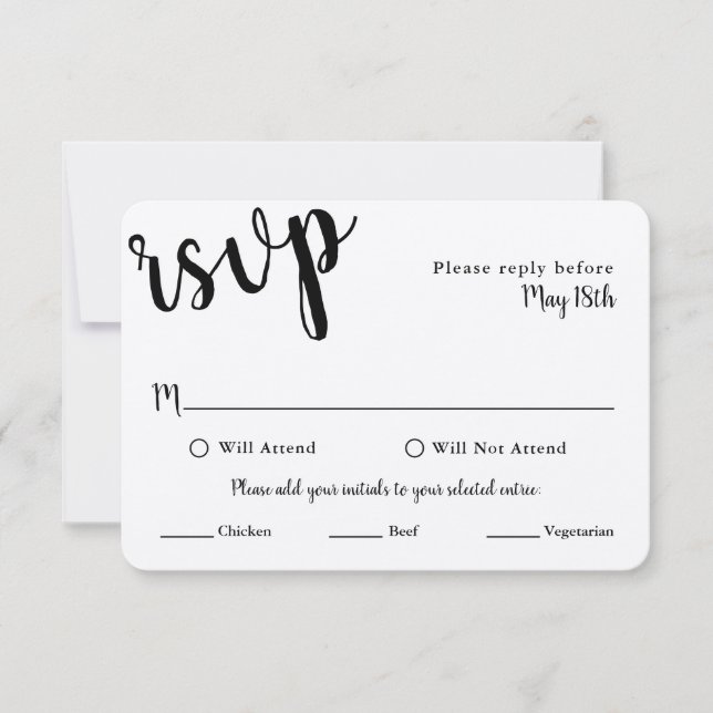 Wedding RSVP Card with MEAL selections (Front)