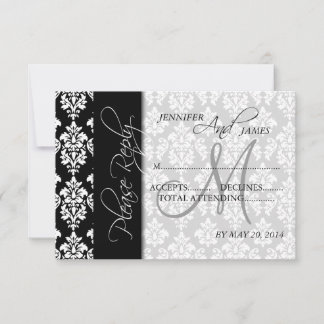 Wedding RSVP Cards Black Damask 2 Monogram