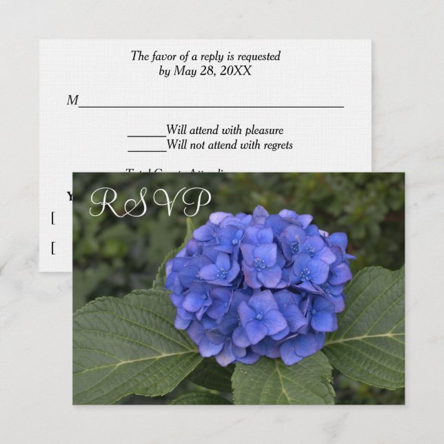 Wedding RSVP Cards Blue Hydrangea Floral (Front/Back)