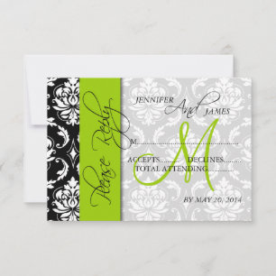 Wedding RSVP Cards Damask Monogram Green