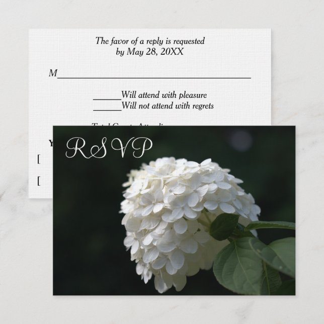 Wedding RSVP Cards White Lime Hydrangea (Front/Back)