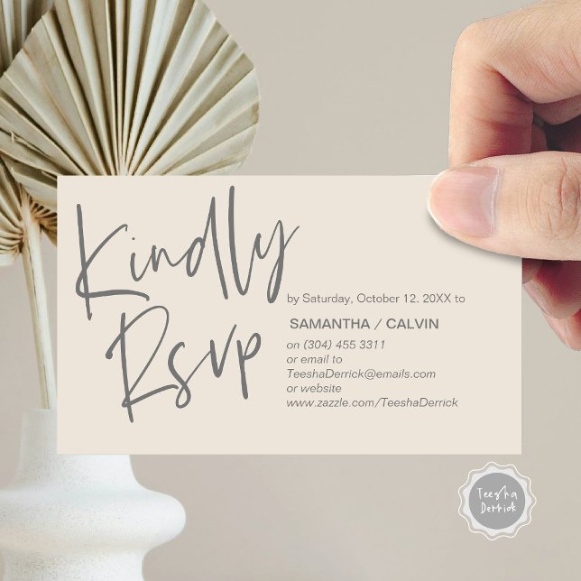 Wedding RSVP, Casual Elegance, Invitation respond (Kindly RSVP, Wedding Invitation Response Enclosed Card, in dark grey cream)