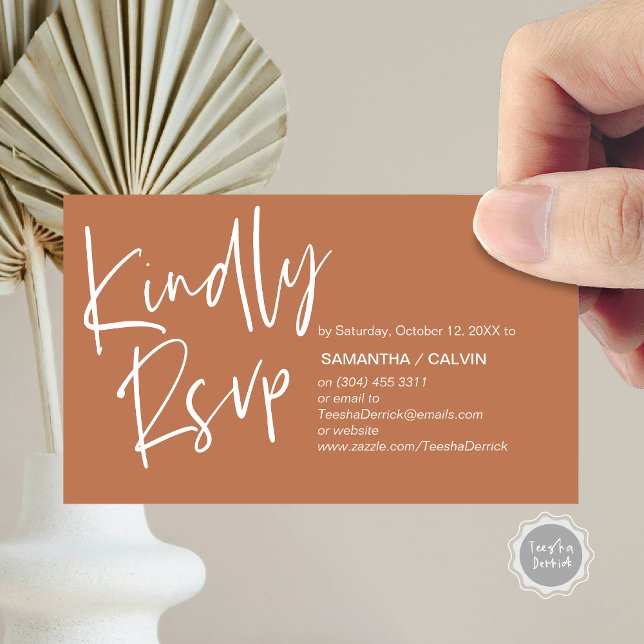 Wedding RSVP, Casual Elegance, Invitation respond (Kindly RSVP, Wedding Invitation Response Enclosed Card, in Copper rust brown)
