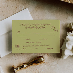 Wedding RSVP Chartreuse Burgundy Illustrated