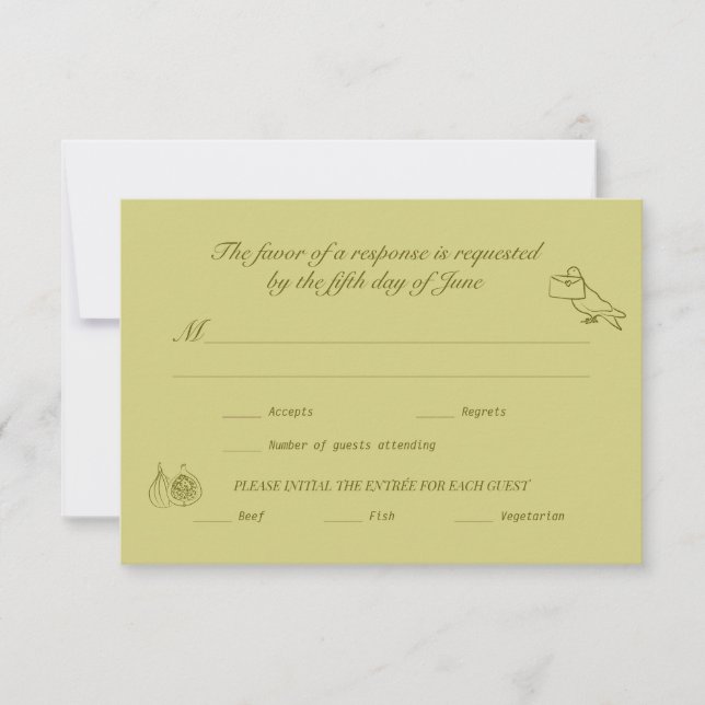 Wedding RSVP Chartreuse Olive Illustrated (Front)
